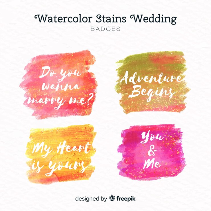 Vetor grátis aquarela manchas coleção de distintivos de casamento
