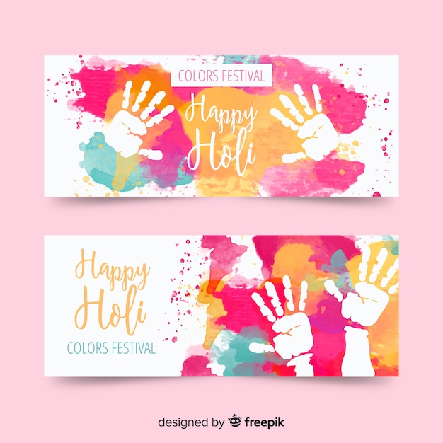 Vetor grátis aquarela mãos holi modelo banner