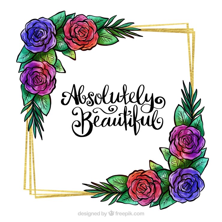 Vetor grátis aquarela moldura floral com linhas douradas