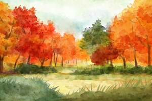 Vetor grátis aquarela paisagem de outono