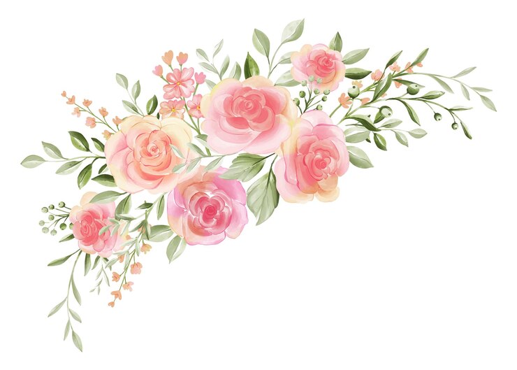Vetor grátis aquarela pêssego e rosa rosa arranjo floral acentos de vegetação