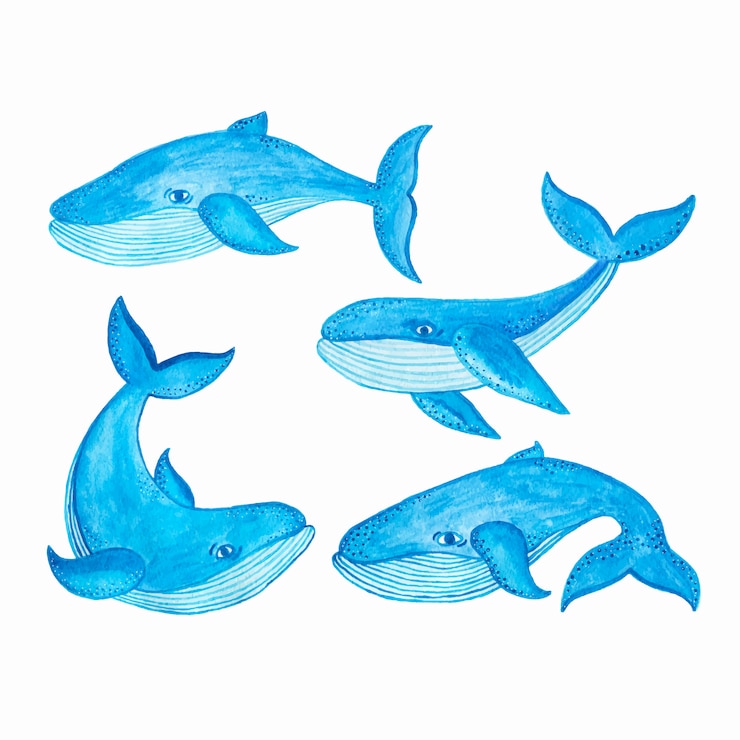 Vetor grátis aquarela sem costura padrão com baleia azul, estilo cartoon