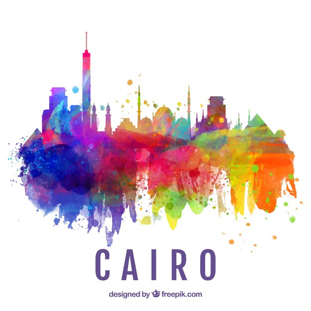 Aquarela, skyline, de, cairo, egito