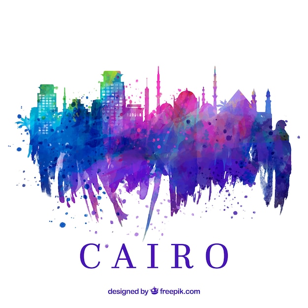 Aquarela, skyline, de, cairo, egito