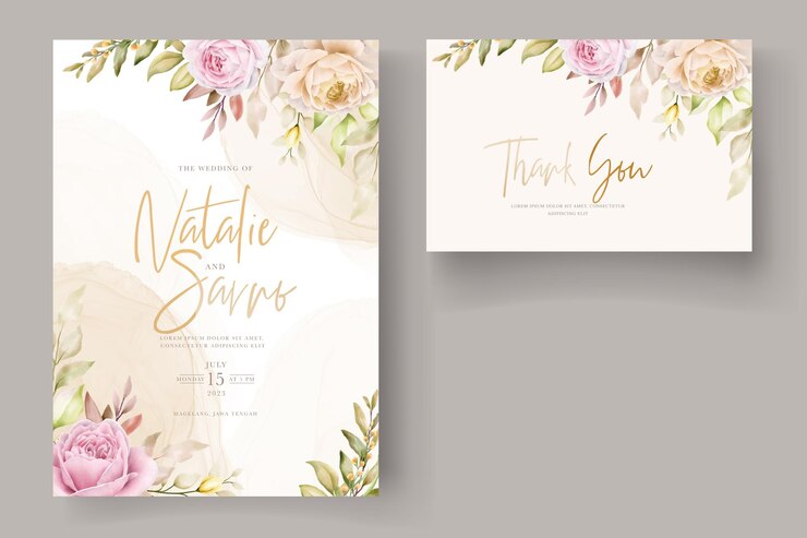 Vetor grátis aquarela suave floral e folhas cartão de convite