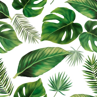 Aquarela verde desenhada à mão com folhas de design padrão sem emenda