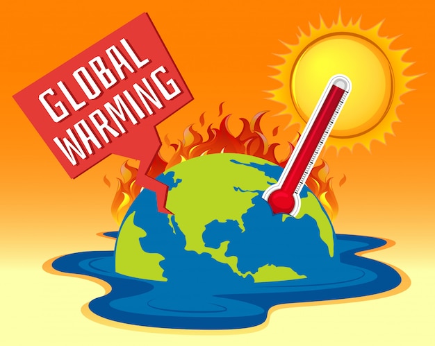 Vetor grátis aquecimento global com a terra em chamas