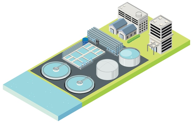 Área industrial isométrica da planta de dessalinização