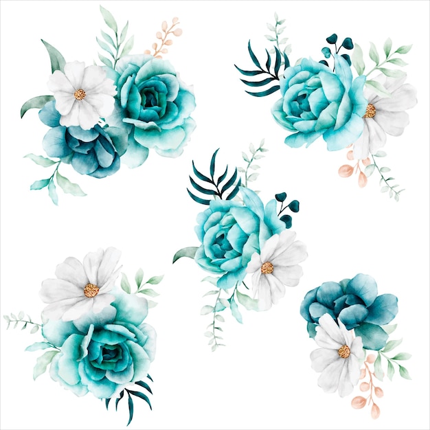 Arranjo de buquê de flores tosca branca ilustração em aquarela