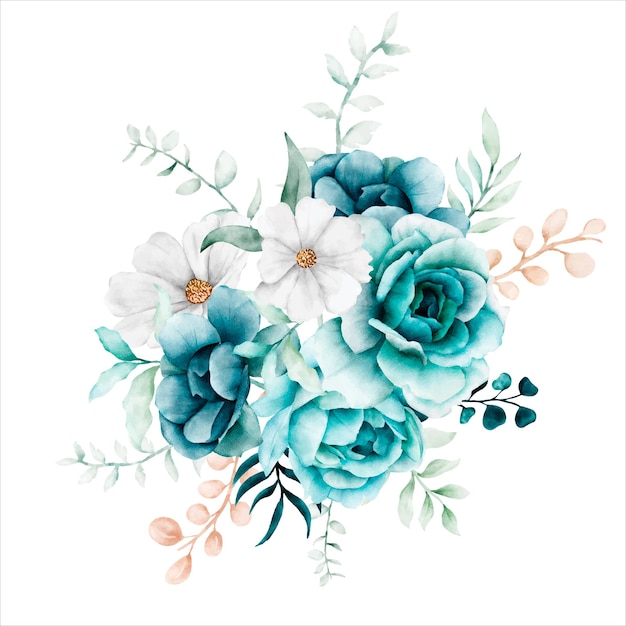Arranjo de buquê de flores tosca branca ilustração em aquarela