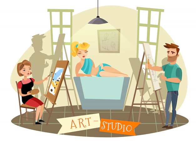 Art studio creative process cartoon ilustração