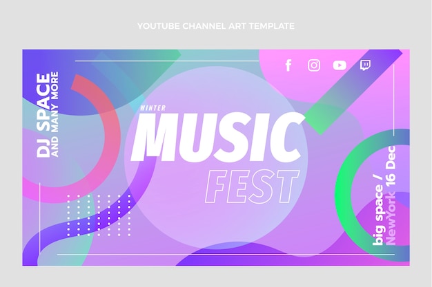 Vetor grátis arte colorida do canal do youtube em festival de música