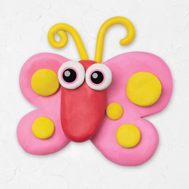 Arte criativa de personagem colorido de vetor de argila animal de borboleta fofa para crianças