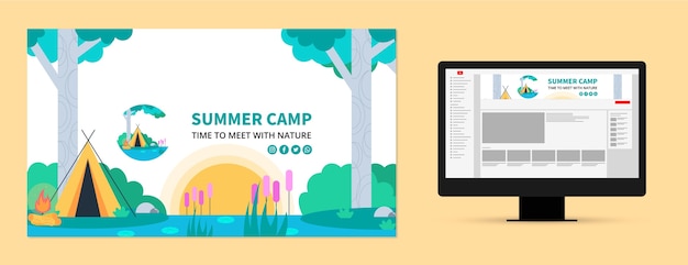 Vetor grátis arte de canal do youtube de acampamento de verão plano