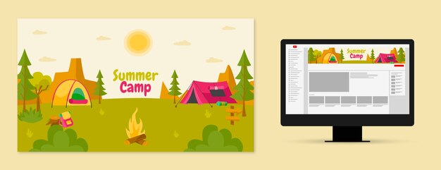 Arte de canal do youtube de acampamento de verão plano