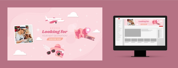 Arte de canal do youtube de agência de viagens de design plano desenhado à mão