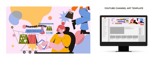 Arte de canal do youtube de centro comercial de design plano