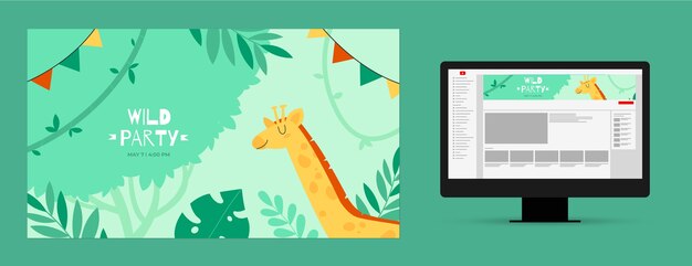 Arte de canal do youtube de festa de aniversário de selva de design plano