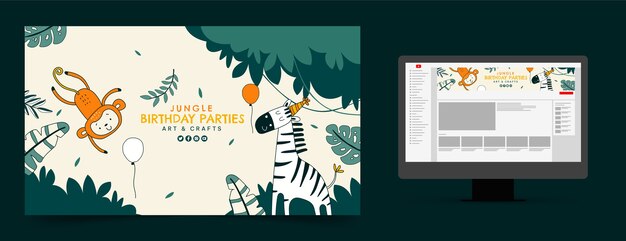 Arte de canal do youtube de festa de aniversário de selva de design plano