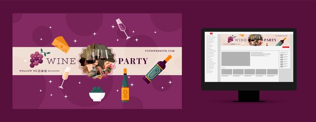 Arte de canal do youtube de festa de vinho de design plano