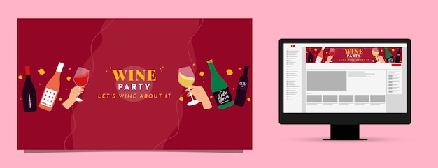 Arte de canal do youtube de festa de vinho de design plano