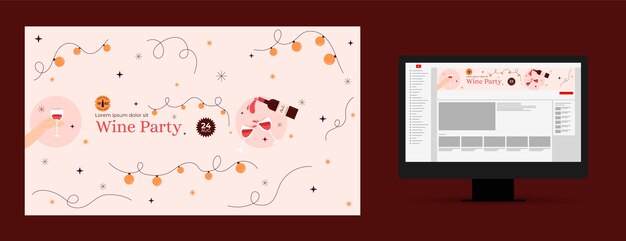 Arte de canal do youtube de festa de vinho de design plano
