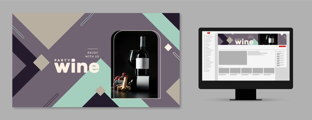 Arte de canal do youtube de festa de vinho de design plano