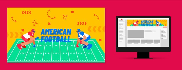 Arte de canal do youtube de futebol americano de design plano