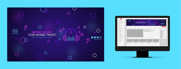 Vetor grátis arte de canal do youtube de música eletrônica de design plano