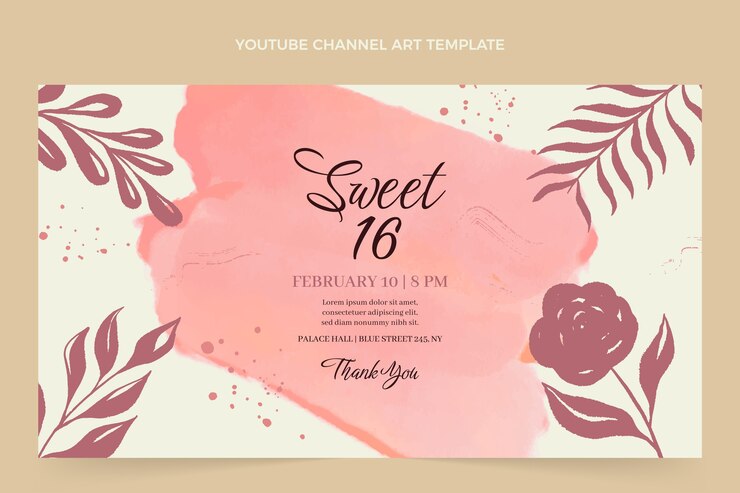Vetor grátis arte de canal do youtube em aquarela desenhada à mão doce 16
