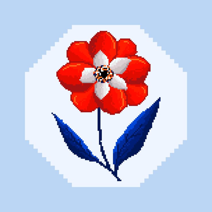 Vetor grátis arte de pixel de flor de design plano