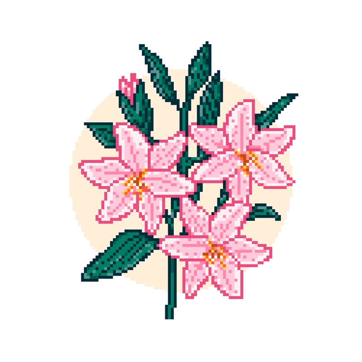 Vetor grátis arte de pixel de flor de design plano