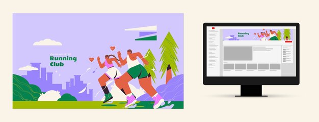Arte do canal do clube de corrida do YouTube desenhada à mão