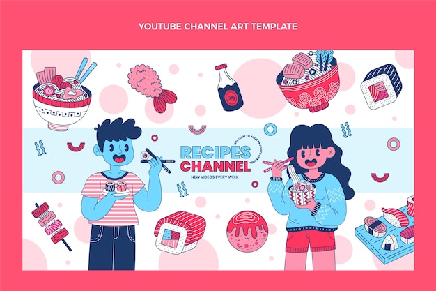 Vetor grátis arte do canal do youtube com design plano