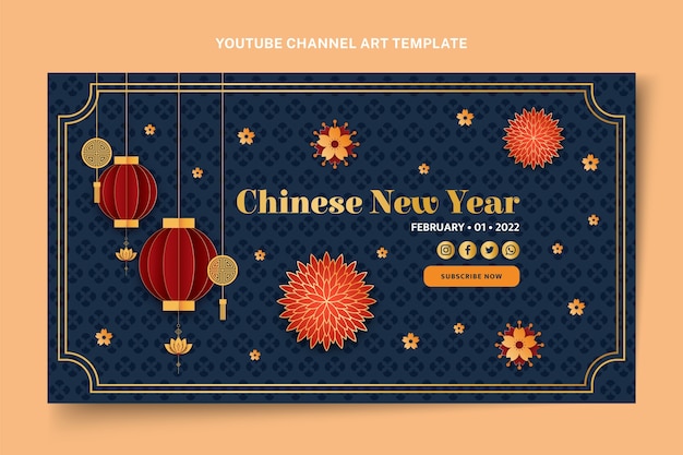 Arte do canal do youtube com gradiente ano novo chinês