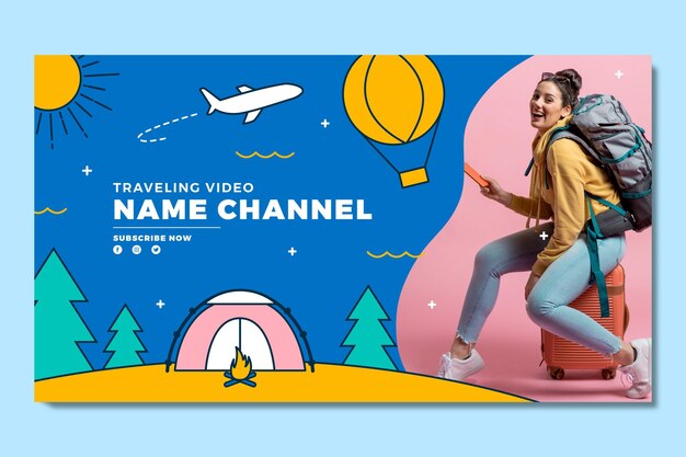 Arte do canal do YouTube de aventura plana linear