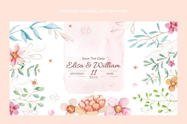 Arte do canal do youtube de casamento desenhado à mão em aquarela