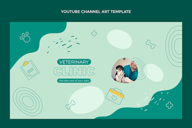 Vetor grátis arte do canal do youtube de clínica veterinária de design plano