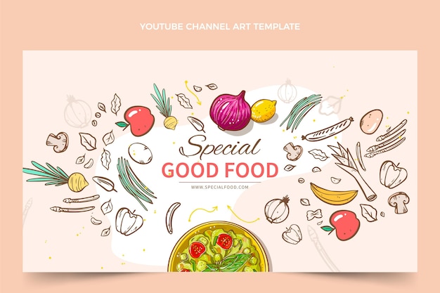 Arte do canal do youtube de comida desenhada à mão