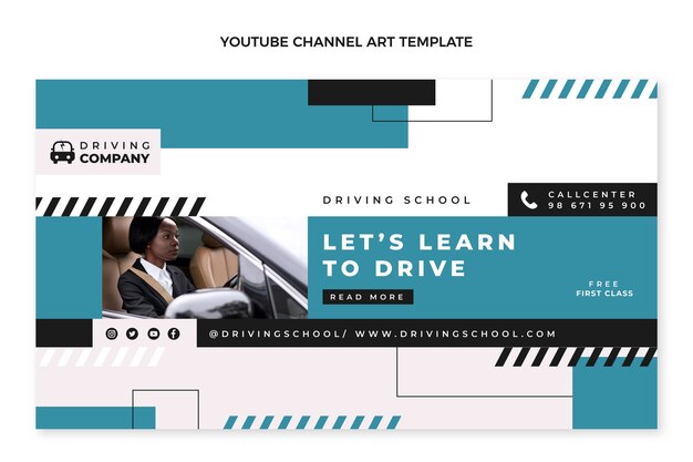 Arte do canal do youtube de escola de condução plana