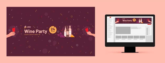 Arte do canal do youtube de festa de vinho plano