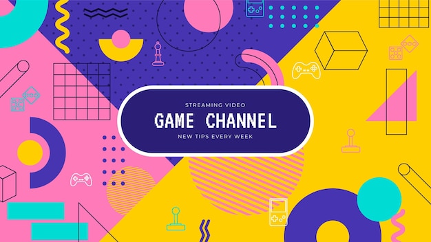 Vetor grátis arte do canal do youtube de jogos de design de memphis