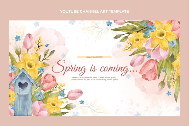 Vetor grátis arte do canal do youtube de primavera em aquarela