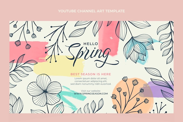 Vetor grátis arte do canal do youtube de primavera em aquarela