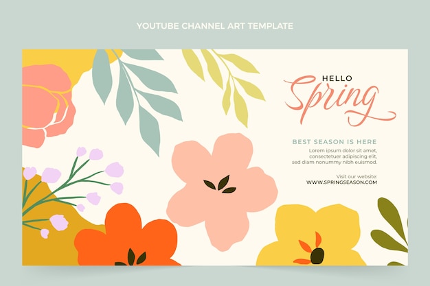 Vetor grátis arte do canal do youtube de primavera plana