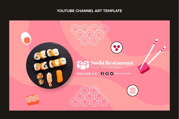 Arte do canal do youtube de sushi em design plano