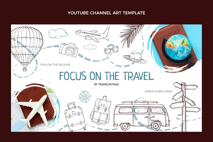 Vetor grátis arte do canal do youtube de viagem desenhada à mão