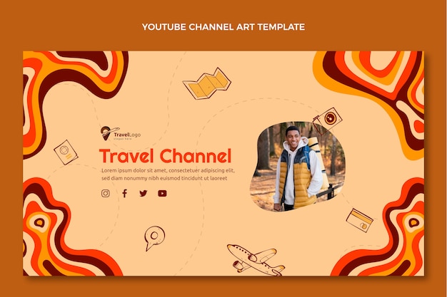 Arte do canal do youtube de viagem desenhada à mão