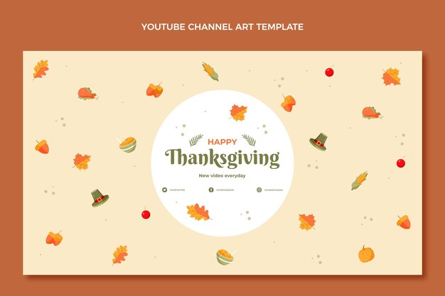 Arte do canal do youtube desenhada à mão e plana de ação de graças
