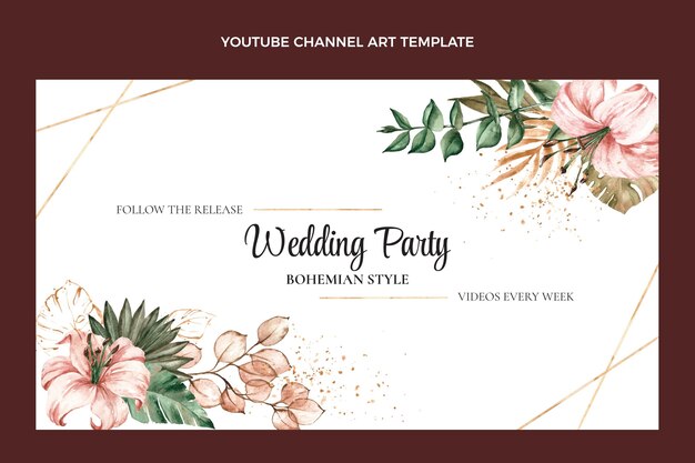 Arte do canal do youtube do casamento boho em aquarela